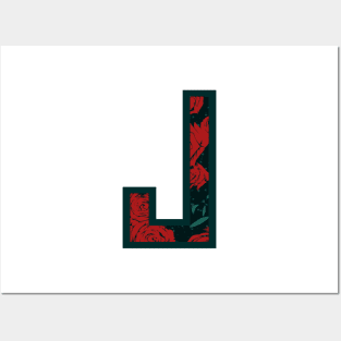 Modern Rose Floral Initial Name Alphabet - Letter J Posters and Art